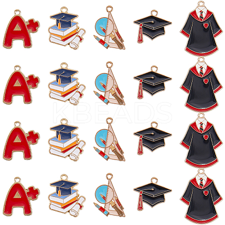 40Pcs 5 Styles Graduation Season Theme Alloy Enamel Pendants ENAM-SC0005-81-1