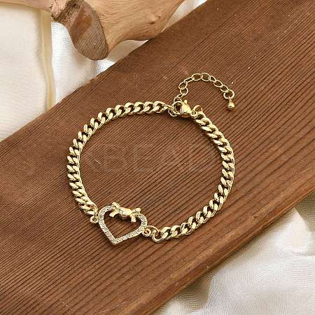 Brass Micro Pave Clear Cubic Zirconia Link Bracelets BJEW-Z082-03G-02-1