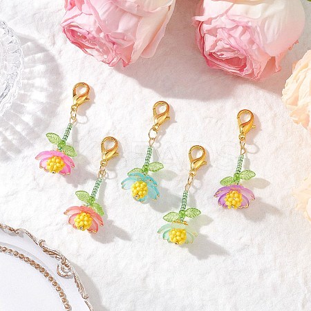Handmade Glass Seed Beaded and Acylic Flower Pendant Decorations Sets HJEW-MZ00255-1
