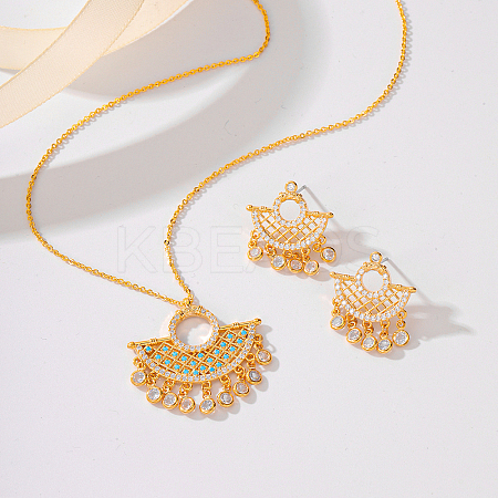 Brass Micro Pave Clear Cubic Zirconia Moon Pendant Necklaces & Stud Earrings Sets for Women DZ0544-1