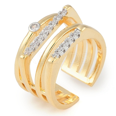 Brass Micro Pave Clear Cubic Zirconia Open Cuff Ring RJEW-Q819-03G-1