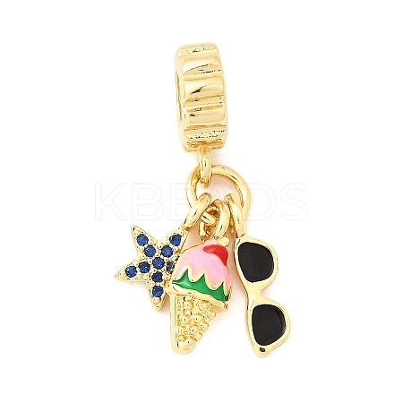Brass Micro Pave Blue Cubic Zirconia European Dangle Charms KK-F904-07G-1