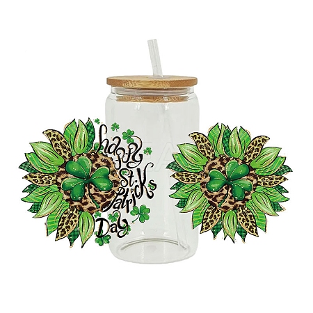 Saint Patrick's Day Theme PET Clear Film Green Shamrock Rub on Transfer Stickers for Glass Cups PW-WG24181-03-1