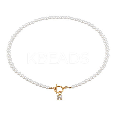 1Pc Brass Clear Cubic Zirconia Letter Pendant Necklaces NJEW-LP0001-32N-1