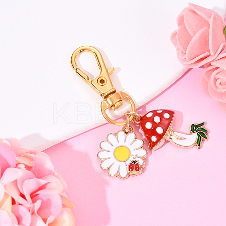 Flower & Mushroom Alloy Enamel Pendant Decorations HJEW-YW00055-05-1