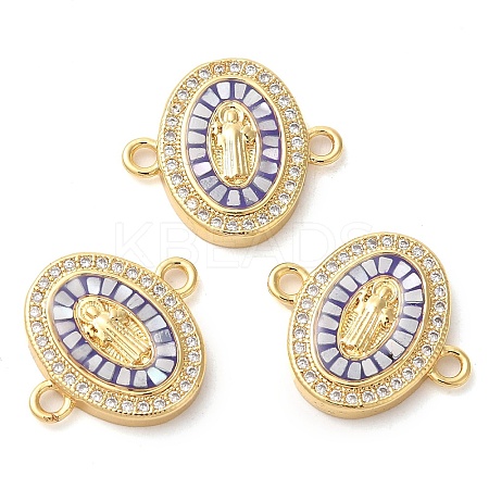 Rack Plating Brass Micro Pave Clear Cubic Zirconia Oval with Virgin Mary Links Connector Charms KK-K385-084G-1