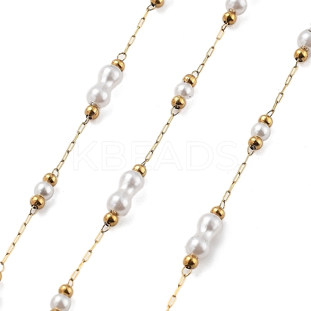 ABS Imitation Pearl & 304 Stainless Steel Beads Link Chains CHS-K021-07G-03-1