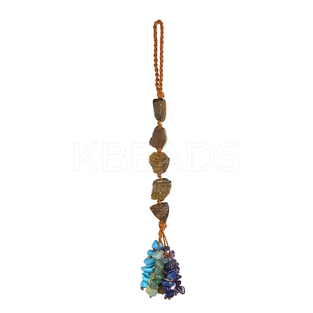 Nuggets Natural Tiger Eye Pendant Decorations HJEW-JM00992-04-1