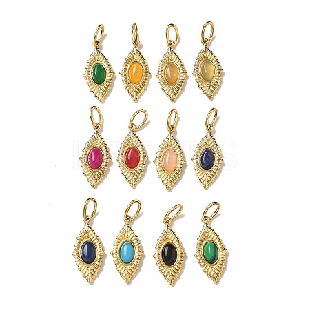 Ion Plating(IP) 304 Stainless Steel with Natural & Synthetic Gemstone Pendants STAS-G351-23G-1