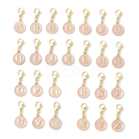 26Pcs Flat Round with Letter A~Z Alloy Enamel Pendant Decorations HJEW-JM02553-1