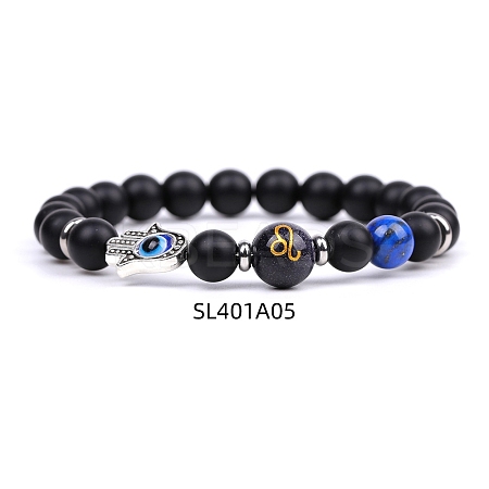 Natural Dyed & Heated Black Agate & Lapis Lazuli Stretch Bracelets PW-WG62314-03-1