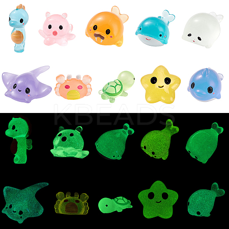 40Pcs 10 Styles Luminous Resin Sea Animals Display Decoration DJEW-SC0001-13-1