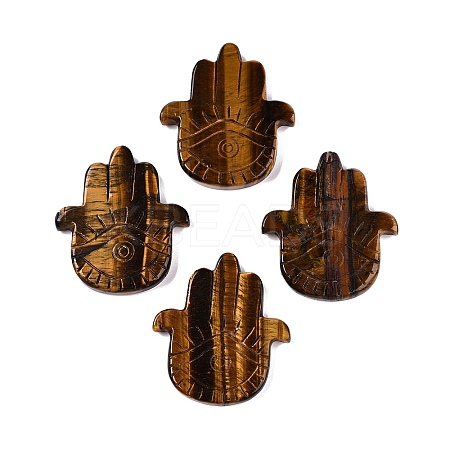 Natural Tiger Eye Hamsa Hand with Eye Figurines DJEW-N003-04D-1