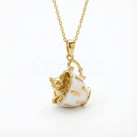 Brass White Enamel Animal Cup Pendant Necklaces for Women WG2B305-02-1