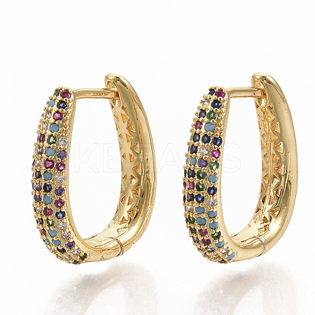 Brass Micro Pave Colorful Cubic Zirconia Hoop Earrings EJEW-S208-062-1