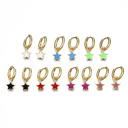 Brass Enamel Huggie Hoop Earrings EJEW-T014-38G-NF-1