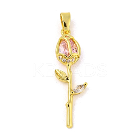 Rose Flower for Valentine's Day Real 18K Gold Plated Rack Plating Brass Micro Pave Cubic Zirconia Pendants X-KK-R153-01D-G-1