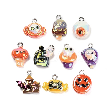 Halloween Electroplate Opaque Resin Pendants RESI-H040-02B-P-1