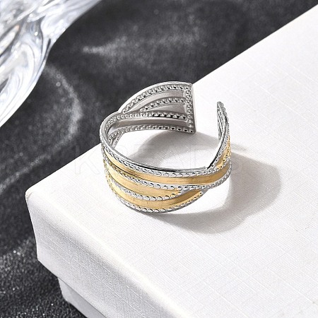 Adjustable 304 Stainless Steel Cuff Rings for Women RJEW-B150-01GP-08-1