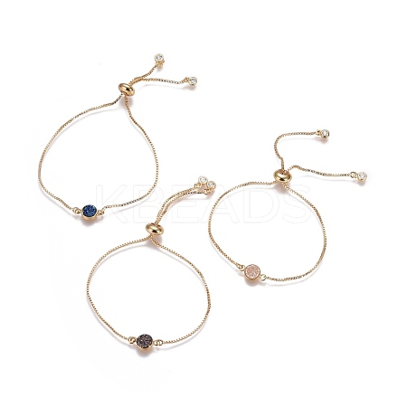 Electroplated Natural Druzy Agate Slider Bracelets BJEW-JB04157-M-1
