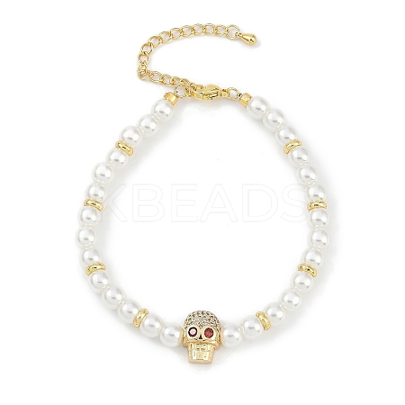 Rack Plating Brass Micro Pave Cubic Zirconia Charm Bracelets BJEW-P341-11G-01-1
