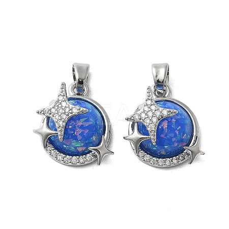 Brass Micro Pave Cubic Zirconia with Resin Pendants KK-Z103-06P-02-1