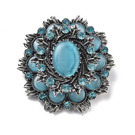 Baroque Flower Alloy Rhinestone Brooches with Cat Eye LS-JEWB-Z034-08AS-1