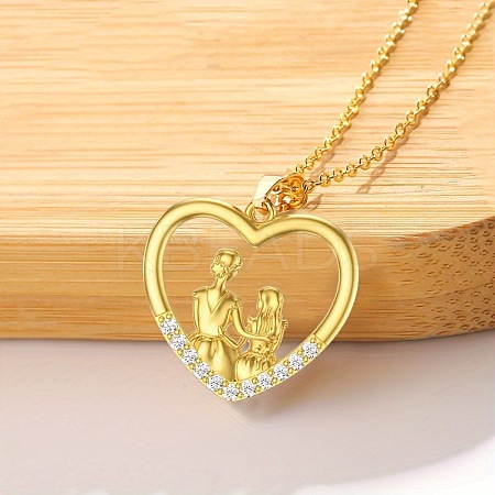 Mother's Day Heart with Mother & Daughter Zinc Alloy Crystal Rhinestone Pendant Necklaces for Women FS-WG450A1-01-1