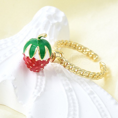 Brass Enamel Open Cuff Rings for Women RJEW-F179-08G-02-1