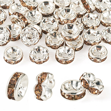 30Pcs 2 Colors Brass Rhinestone Spacer Beads RB-TA0001-29B-1
