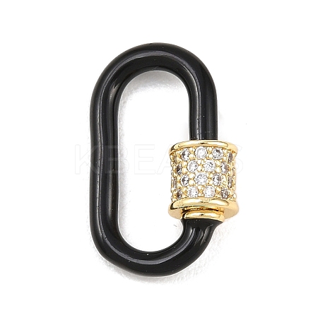 Oval Brass Micro Pave Clear Cubic Zirconia Screw Carabiner Clasps KK-B167-01A-04G-1