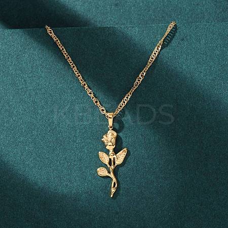 304 Stainless Steel Rose Flower Pendant Necklaces for Women NJEW-K255-52G-1