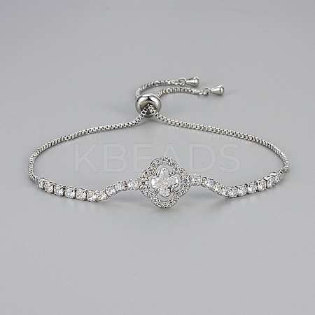 Brass Micro Pave Clear Cubic Zirconia Box Chain Slider Bracelets WG19F23-02-1