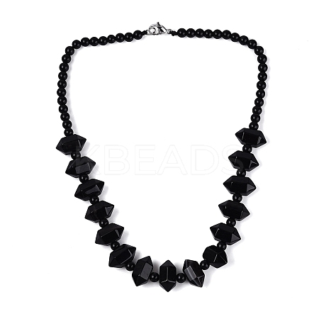 Natural Black Onyx(Dyed & Heated) Round & Cone Beaded Necklaces NJEW-N064-03B-1