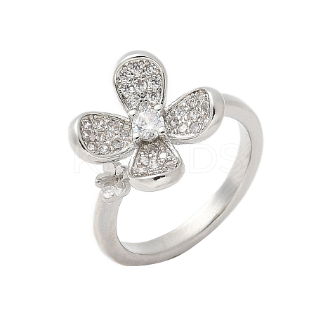 Flower Brass Micro Pave Cubic Zirconia Cuff Cup Peg Ring Settings KK-K297-23P-1