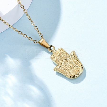 Hamsa Hand 304 Stainless Steel Pendant Necklaces NJEW-H059-01G-1