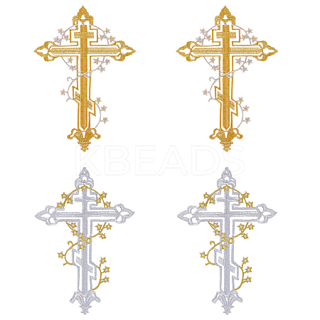 4Pcs 2 Colors Polyester Metallic Thread Embroidery Applique Patch PATC-HY0001-25-1