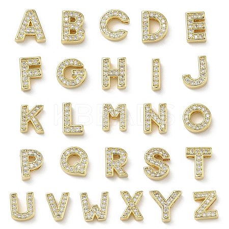 Brass Micro Pave Clear Cubic Zirconia Slide Charms KK-I382-04G-1
