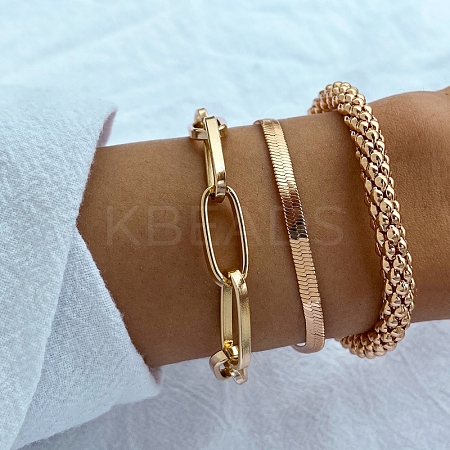 3Pcs Alloy Snake Chain Bracelets & Oval Link Chain Bracelets & Bangles Set WGF0598-01-1