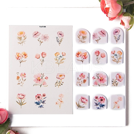 Flower Pattern Polymer Clay Earrings Water Transfer Paper PW-WG76974-03-1