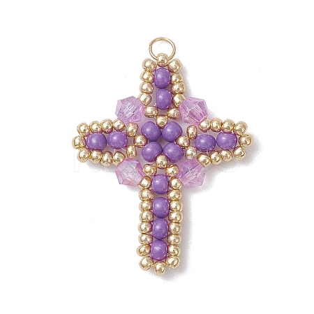 Glass Seed Beaded Cross Pendants PALLOY-MZ00826-03-1