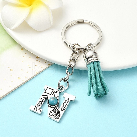 Alloy with Resin Imitation Synthetic Turquoise Keychain KEYC-YW00087-14-1