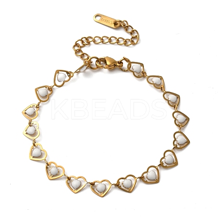 304 Stainless Steel Heart Link Bracelets for Women BJEW-C076-02A-03-1