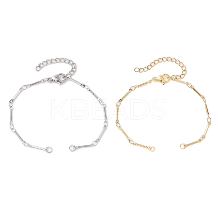 2Pcs 2 Colors 304 Stainless Steel Cuboid Bar Link Chain Bracelet Making AJEW-JB01319-1