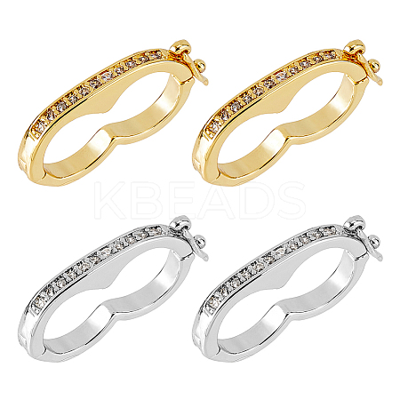 4Pcs 2 Colors Brass Micro Pave Clear Cubic Zirconia Peanut Twister Clasps KK-HS0001-22-1