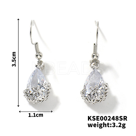 Brass Rhinestone Teardrop Dangle Earrings for Women AT5117-3-1