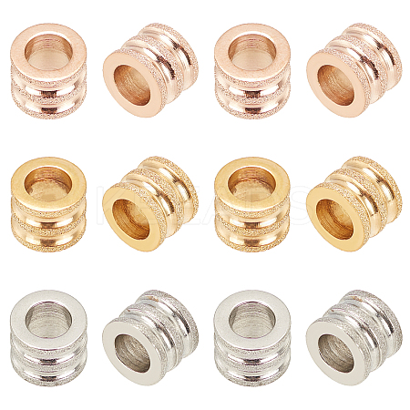 15Pcs 3 Colors Stainless Steel Textured Beads STAS-UN0021-01-1