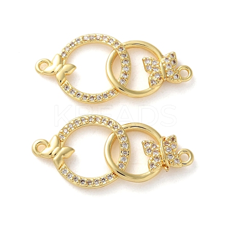 Rack Plating Brass Cubic Zirconia Ring with Butterfly Connector Charms KK-C084-31D-G01-1