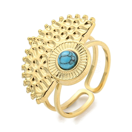 Ion Plating(IP) 304 Stainless Steel Synthetic Turquoise Cuff Rings G-Z056-02G-05-1