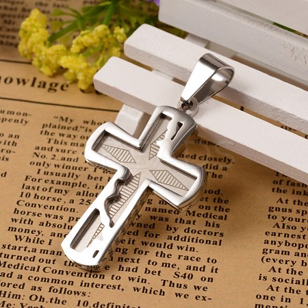 Tarnish Resistant 304 Stainless Steel Latin Cross Big Pendants STAS-I035-01-1